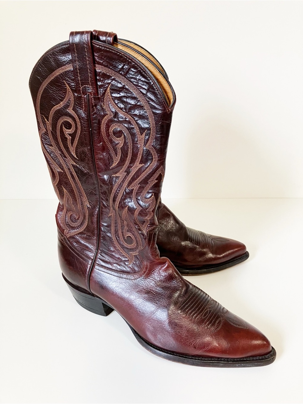 Tony Lama | Vintage Burgundy Ostrich Leather Cowboy Boots 10.5 Rodeo Western
